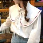 Peter Pan Collar Puff-sleeve Top White - One Size