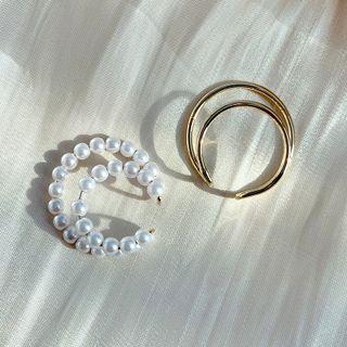 Faux Pearl Alloy Cuff Earring 1 Pair - Faux Pearl Alloy Cuff Earring - Gold - One Size