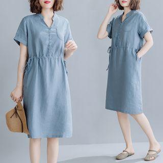 Plain Semi Split-neck Shirtdress