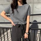 Short-sleeve Cable Knit Top Gray - One Size