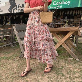 Floral A-line Midi Tiered Skirt As Shown In Figure - One Size