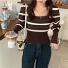 Long-sleeve Floral Striped Knit Top