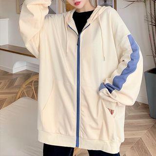 Two Tone Loose-fit Zip-up Long-sleeve Hoodie