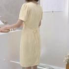 Square-neck Tie-waist Linen Blend Dress