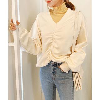 V-neck Shirred Front Sweatshirt