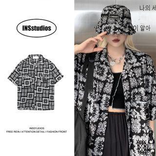 Set: Short-sleeve Paisley Print Shirt + Bucket Hat
