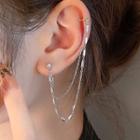 Fringed Chain Ear Cuff Drop Earring 1 Pc - Stud Earring - Silver Needle - Silver - One Size