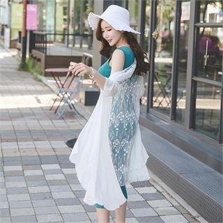 Open-front Lace-back Long Cardigan