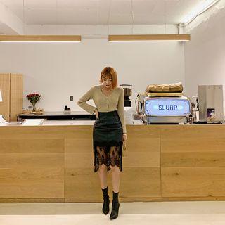 Lace-hem Pleather Skirt