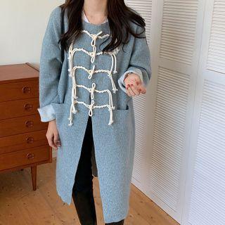 Ribbon Button Midi Coat Cyan - One Size