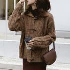Cable Knit Toggle Cardigan Coffee - One Size