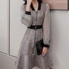 Contrast Trim Zip Long-sleeve Mini A-line Dress