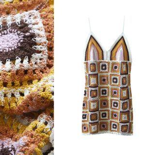 Spaghetti Strap V-neck Crochet Knit Dress