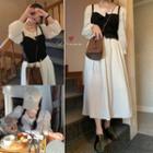 Long-sleeve Square Neck Plain Dress White - One Size