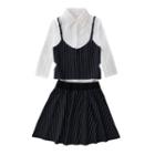Set: Spaghetti Strap Top + 3/4-sleeve Shirt + A-line Mini Skirt