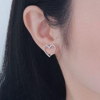 Heart Bow Asymmetrical Sterling Silver Earring 1 Pair - Silver - One Size