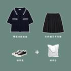 Knit Short-sleeved Top / Plaid Skirt