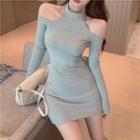 Cold-shoulder Chain Strap Mini Sheath Dress