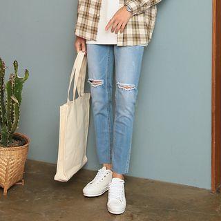 Slit-detail Cropped Slim-fit Jeans