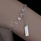 Layered Alloy Bracelet Tag - Silver - One Size