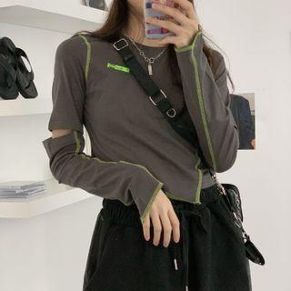 Cropped Cutout Color Block Panel T-shirt Gray - One Size