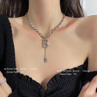 Lettering Rhinestone Choker Necklace Silver - One Size