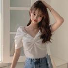 Short-sleeve Twist-front Cropped Blouse