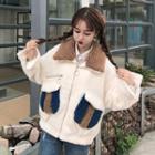 Faux Shearling Color Block Zip Jacket