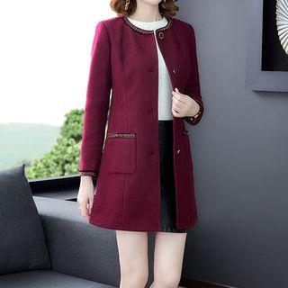 Tweed Trim Buttoned Coat