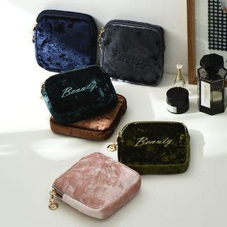 Lettering Embroidered Velvet Pouch