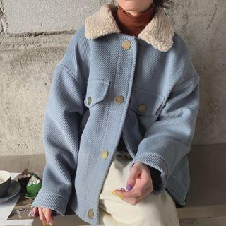 Faux Shearling Panel Button-up Jacket