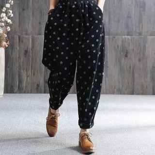 Dotted Fleece-lined Harem Pants