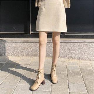 Wooden-heel Lace-up Booties