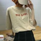 Frayed Edge Lettering Elbow-sleeve T-shirt