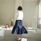 Ruffled Long Denim Skirt Blue - One Size