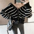 Color-block Striped Single-breasted Long-sleeve Cardigan