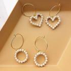 Faux Pearl Heart Earring E183 - One Pair - Circle Faux Pearl - One Size