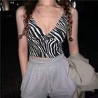 Zebra Print Knit Camisole Top Black - One Size