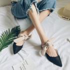 Bow Faux-suede Pointy-toe Low-heel Mules