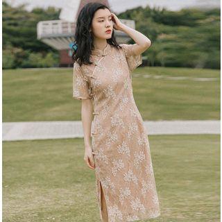 Lace Side-slit Short-sleeve Qipao