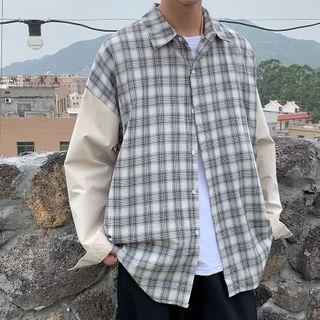 Mock Two-piece Plaid Shirt Jacket