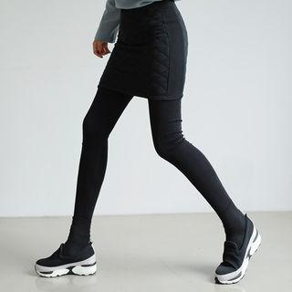 Inset Quilted Skirt Brushed-fleece Lined Leggings