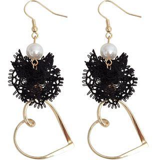 Faux Pearl Lace Bow Heart Dangle Earring