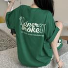 Elbow-sleeve Lettering T-shirt Lettering - Dark Green - One Size