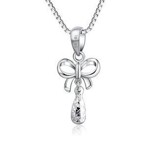 14k White Gold Diamond-cut Butterfly Bow Drop Shaped Necklace (16)