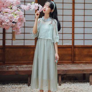 Embroidered Elbow-sleeve Hanfu Chiffon Dress