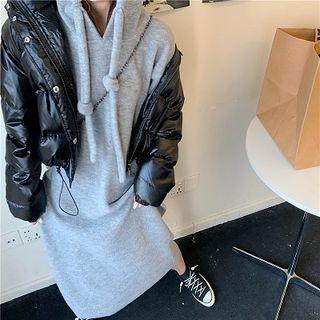 Plain Crweneck Loose-fit Long-sleeve Hooded Dress