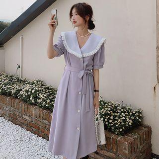 Short-sleeve Single-breasted Midi Blazer Dress
