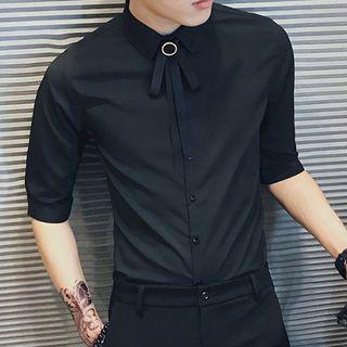 Neck Tie Elbow-sleeve T-shirt