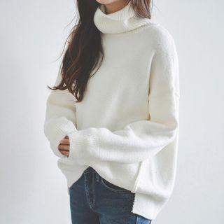 Turtleneck Dip Back Sweater White - One Size